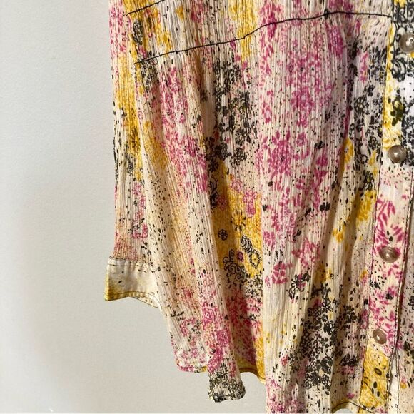 Pilcro Smocked Buttondown Shirt Size Large Oversized Relaxed Speckled Floral - Picture 5 of 13